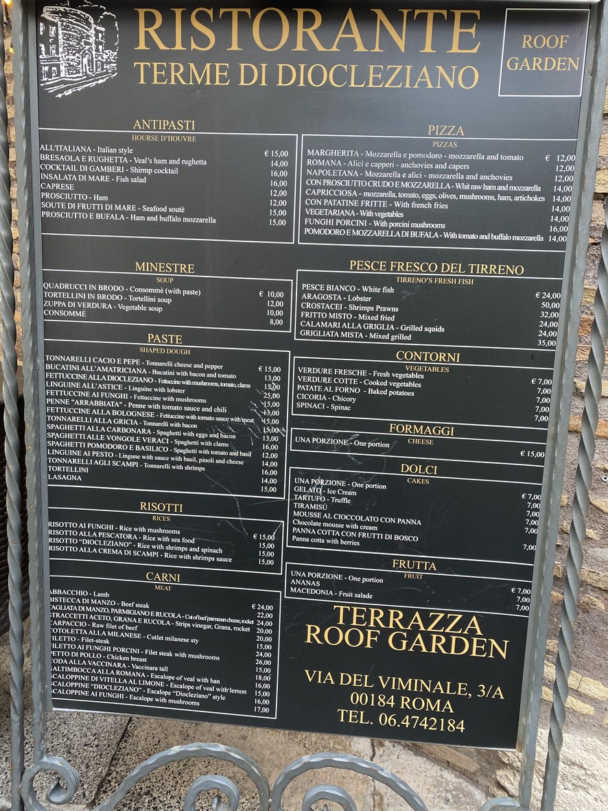 Ristorante Terme di Diocleziano menu 1