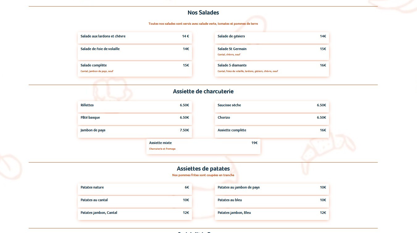 Chez Gladines Batignolles menu 1