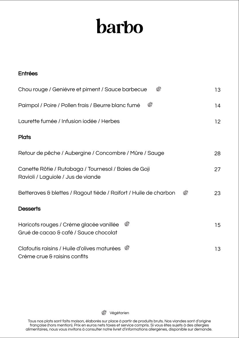 Barbo menu 1