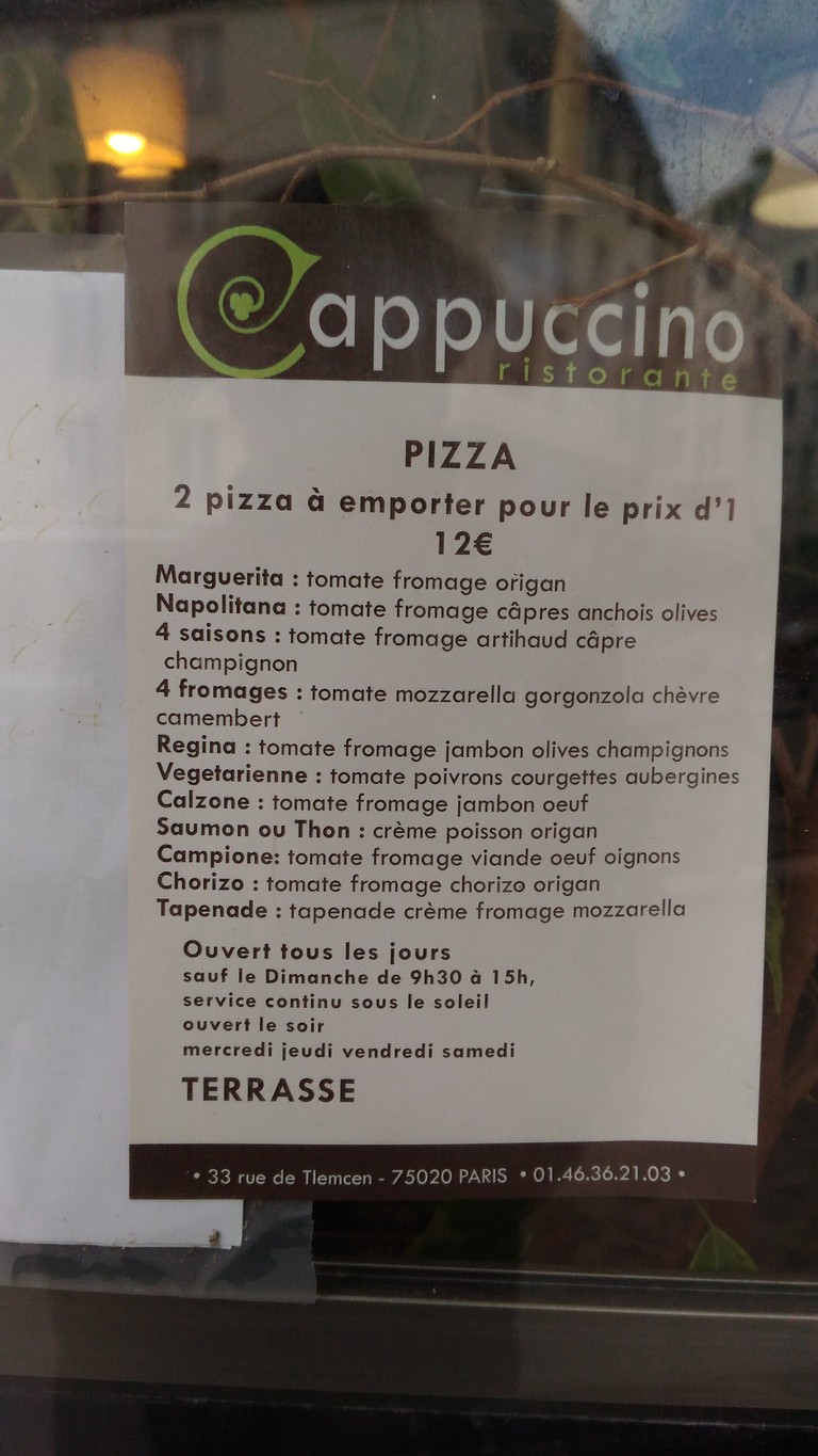 Cappuccino Ristorante menu 2