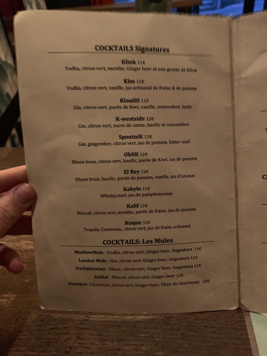 Le Klink Paris menu 2