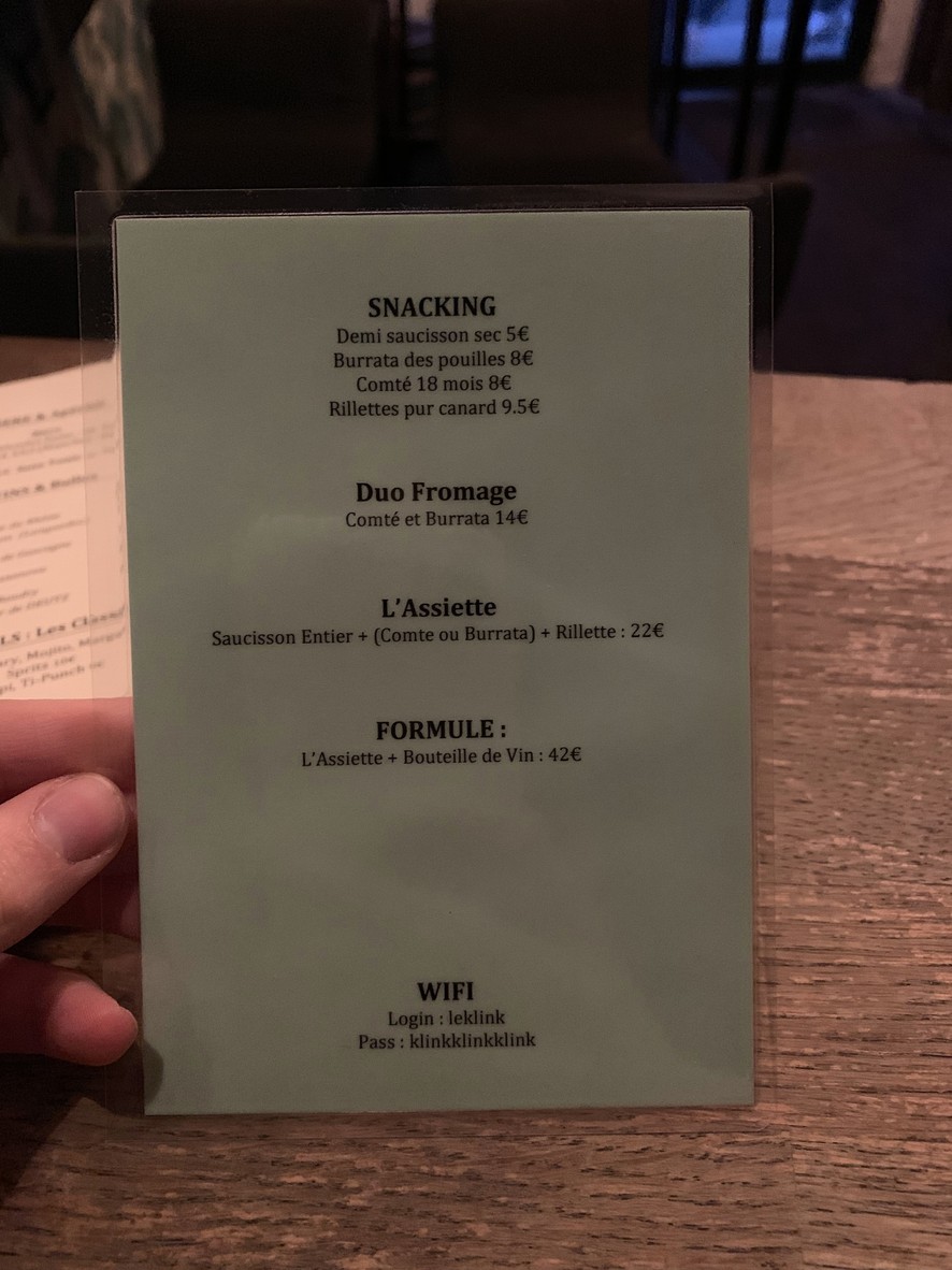 Le Klink Paris menu 3
