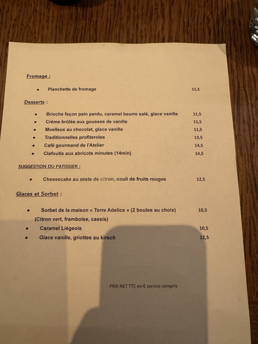 L'Atelier Roulière menu 2