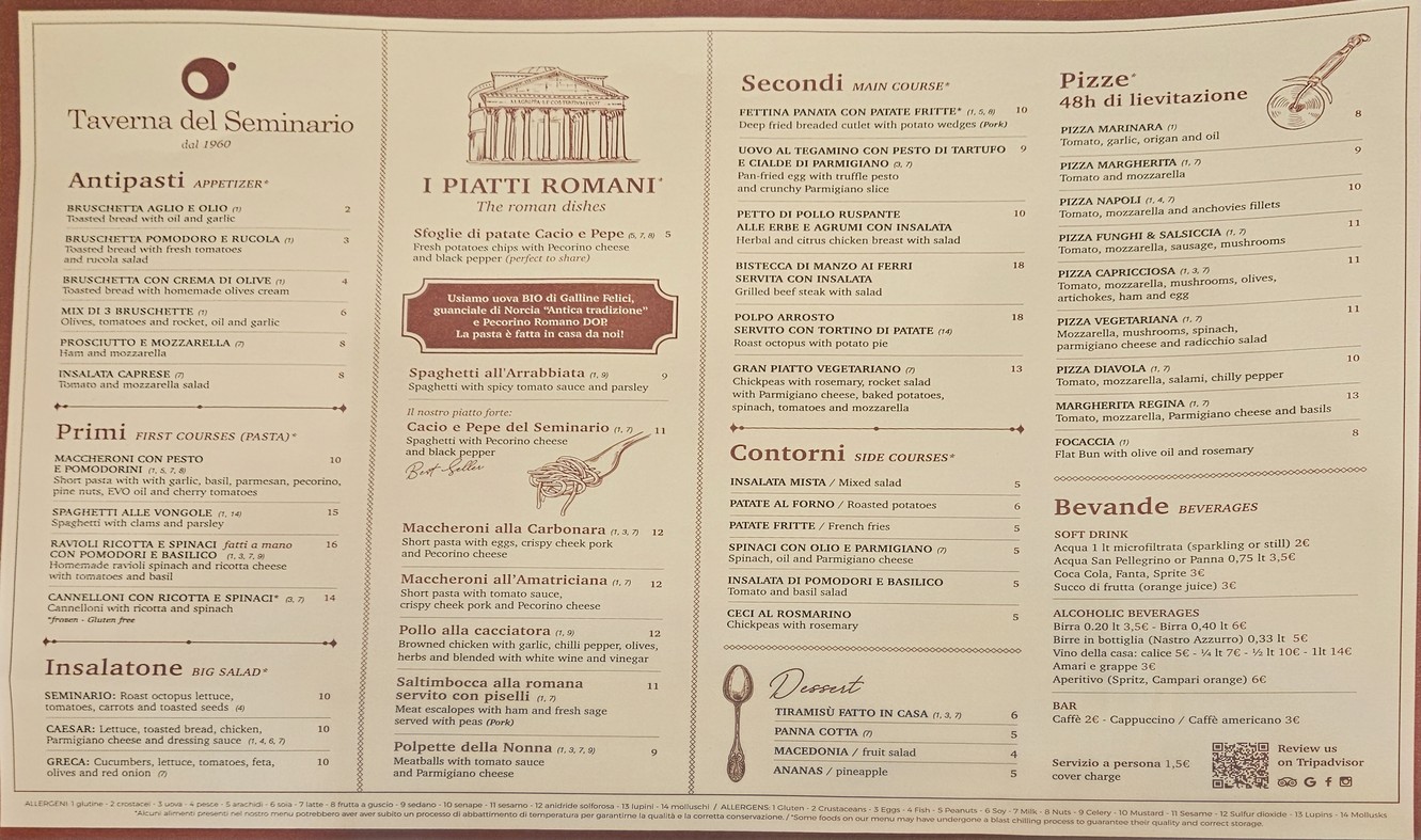 Taverna del Seminario menu 1
