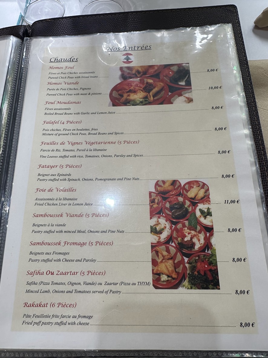 Les Cèdres du Liban Paris menu 1