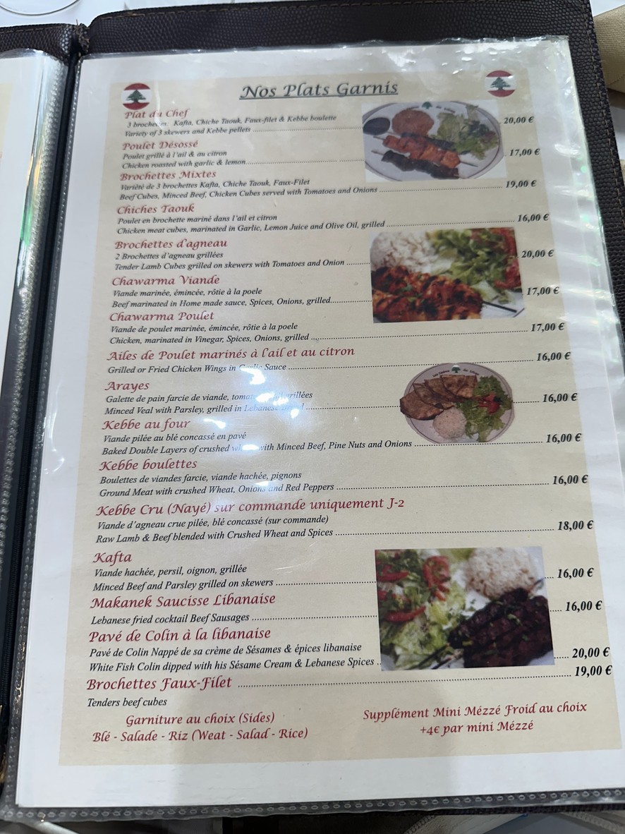 Les Cèdres du Liban Paris menu 2