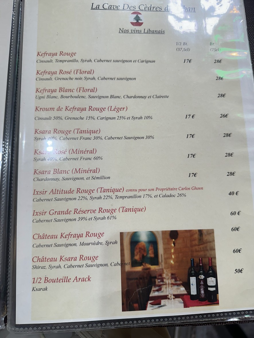 Les Cèdres du Liban Paris menu 4