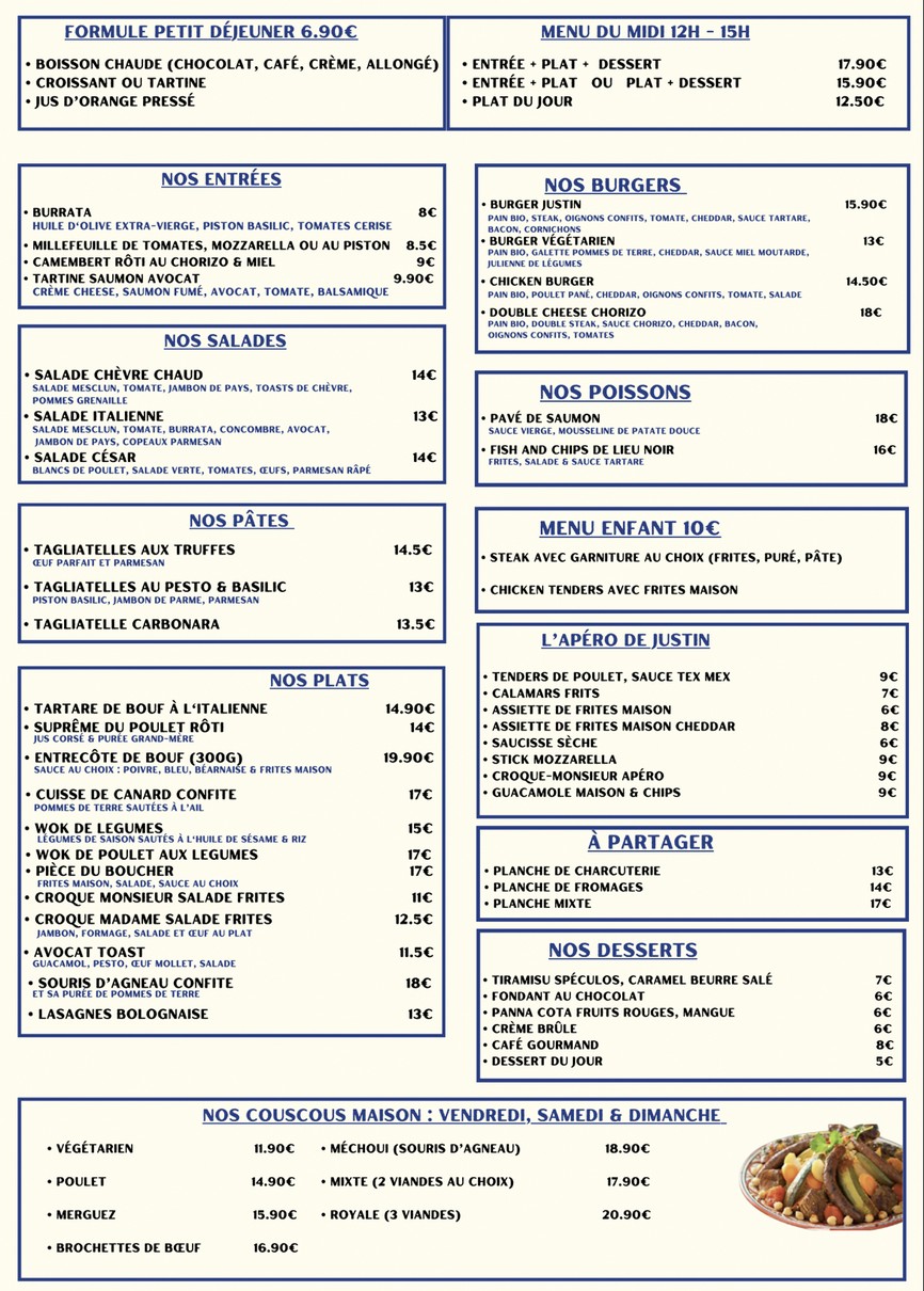 Chez Justin menu 1