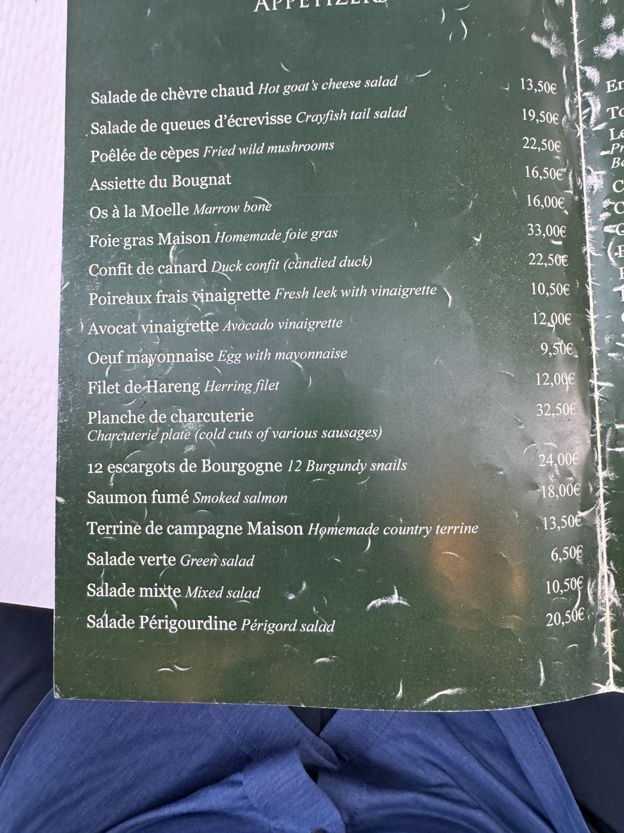 Le P'tit Bougnat menu 1