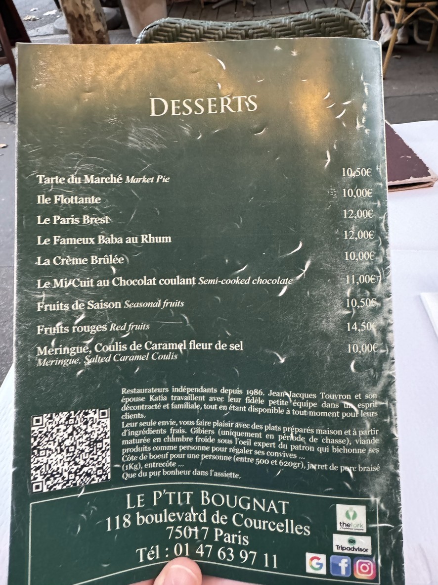 Le P'tit Bougnat menu 5