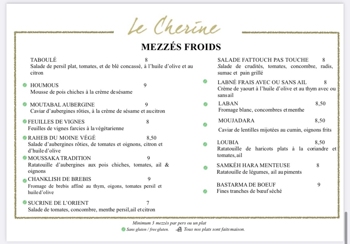 Le Cherine menu 1