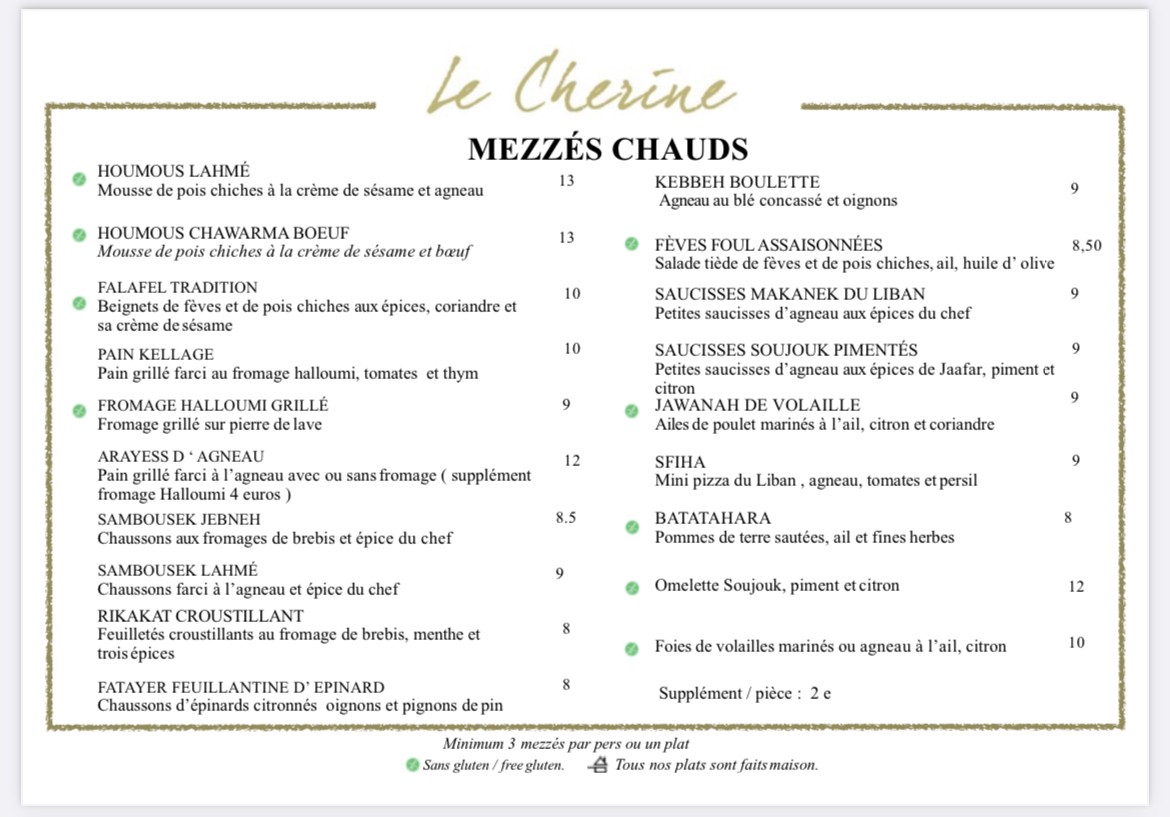 Le Cherine menu 2