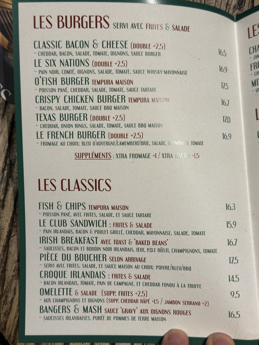 THE IRISHMAN menu 3