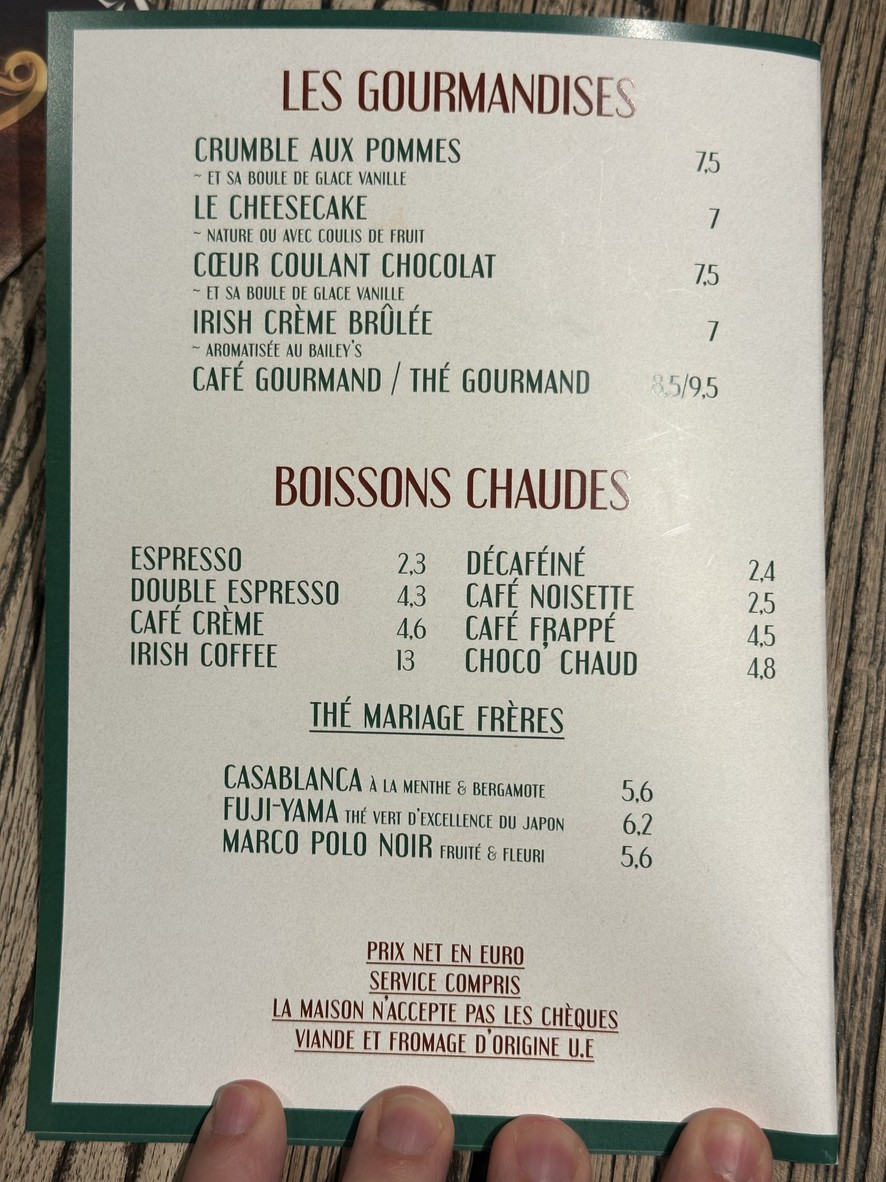 THE IRISHMAN menu 4