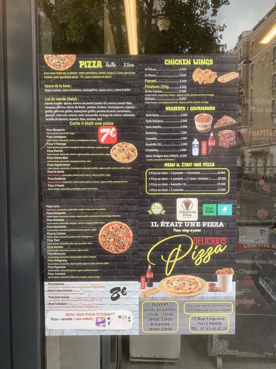 Il était une pizza menu 1