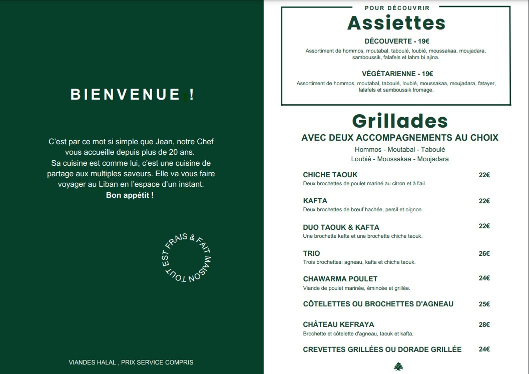 Château Kefraya – Restaurant Libanais menu 1