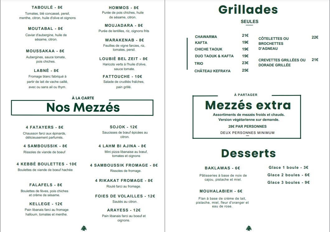 Château Kefraya – Restaurant Libanais menu 2