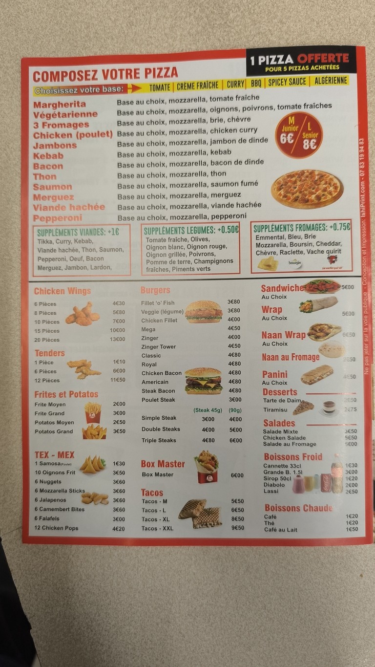 Fri-Chicks & Pizza menu 1