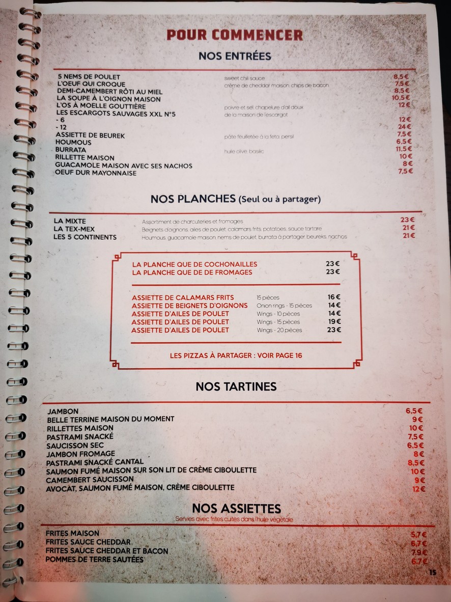 Le Falstaff menu 1