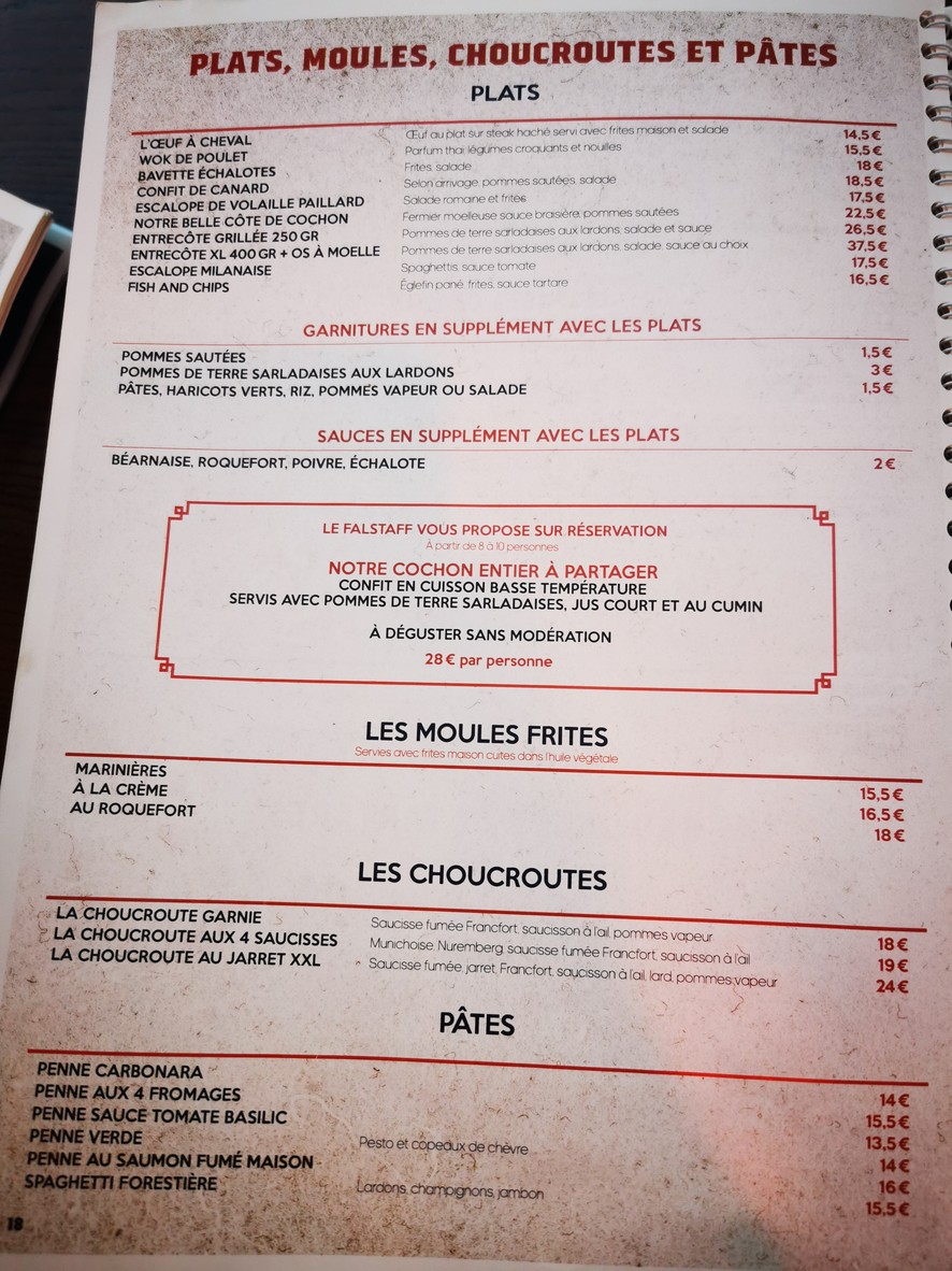 Le Falstaff menu 3