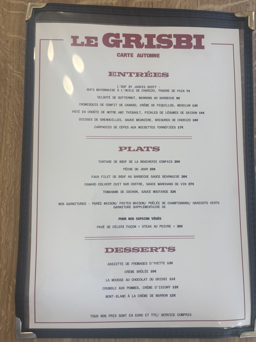 Le Grisbi menu 1