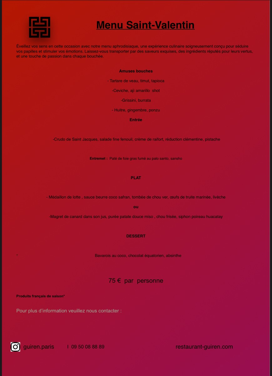 Guiren - restaurant bistronomique menu 1
