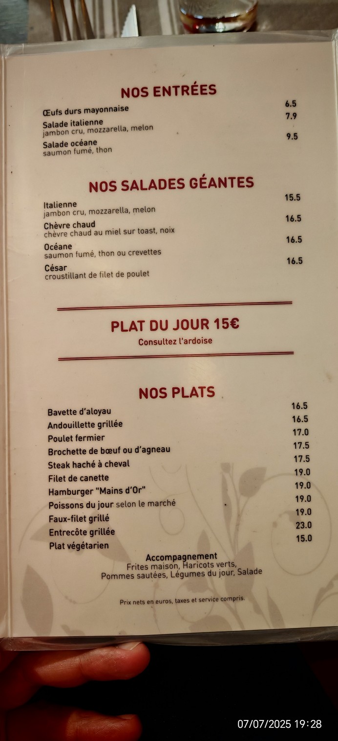 Bar Les Mains D' Or Restaurant menu 1