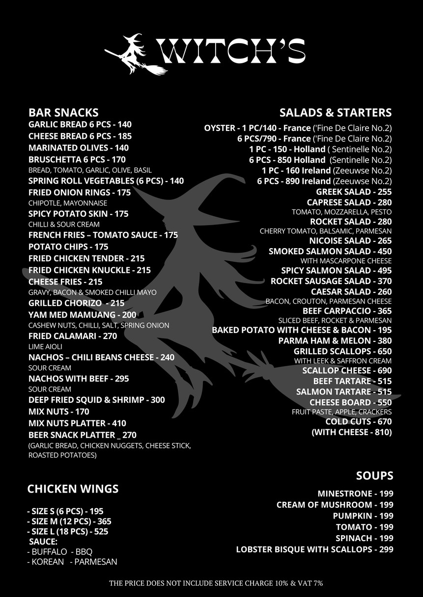 Witch’s Tavern menu 1