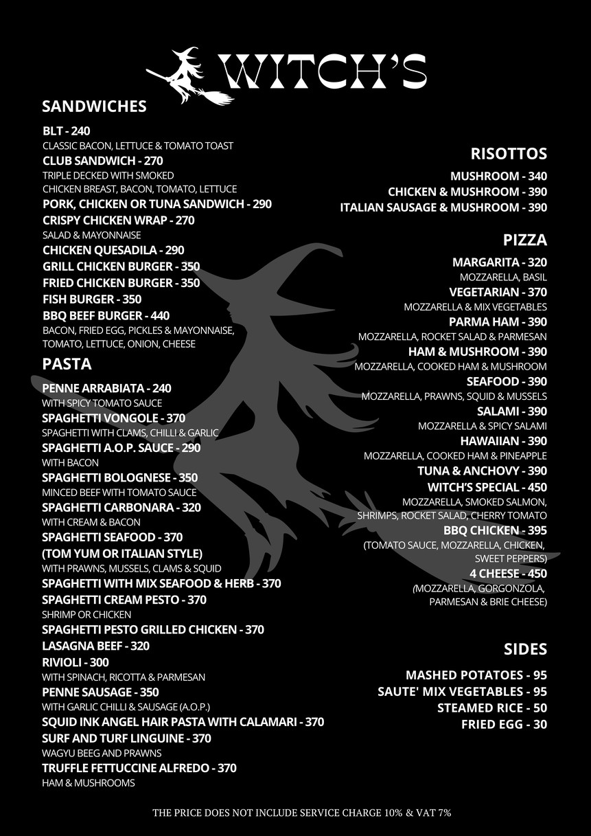 Witch’s Tavern menu 2