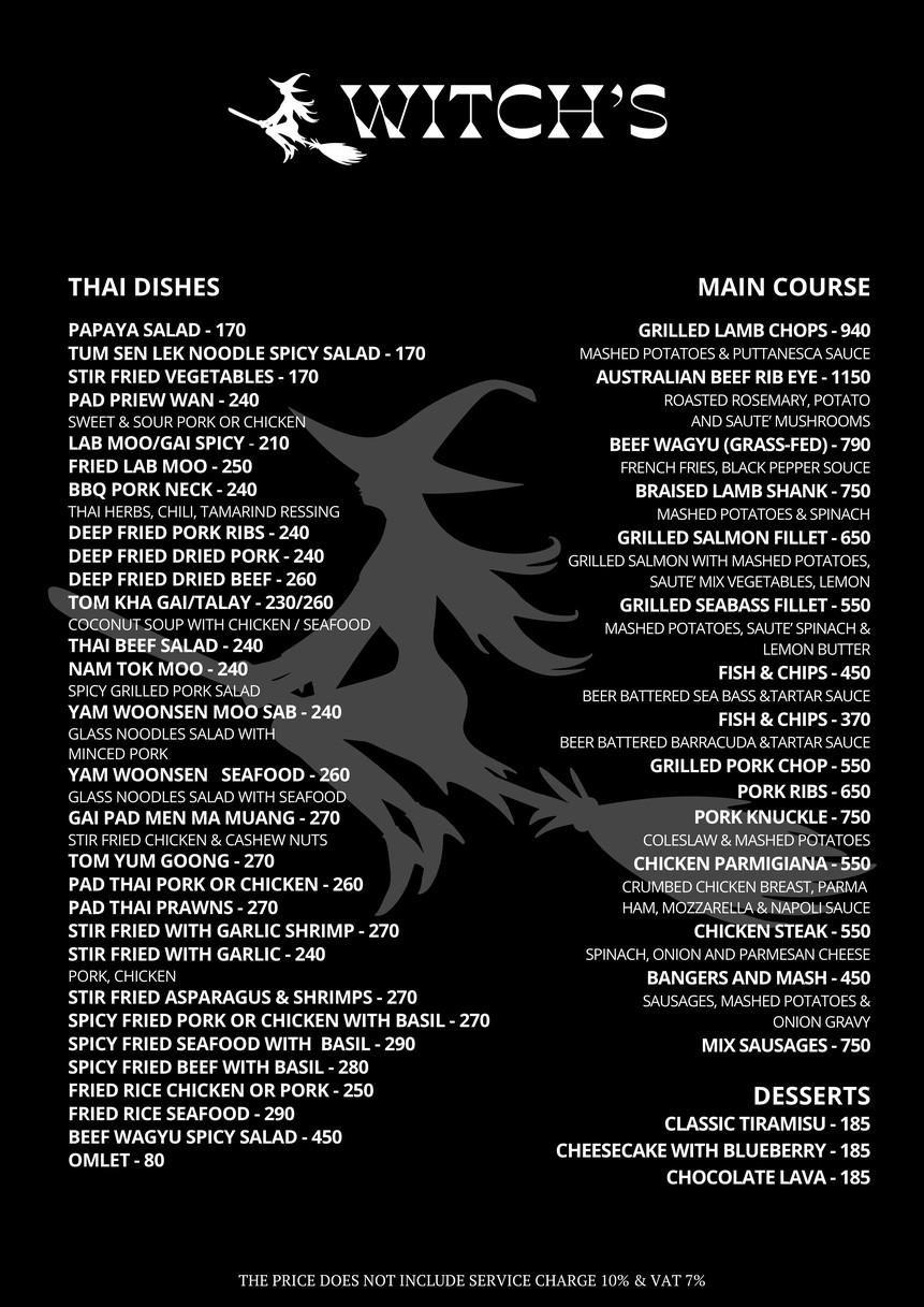 Witch’s Tavern menu 3