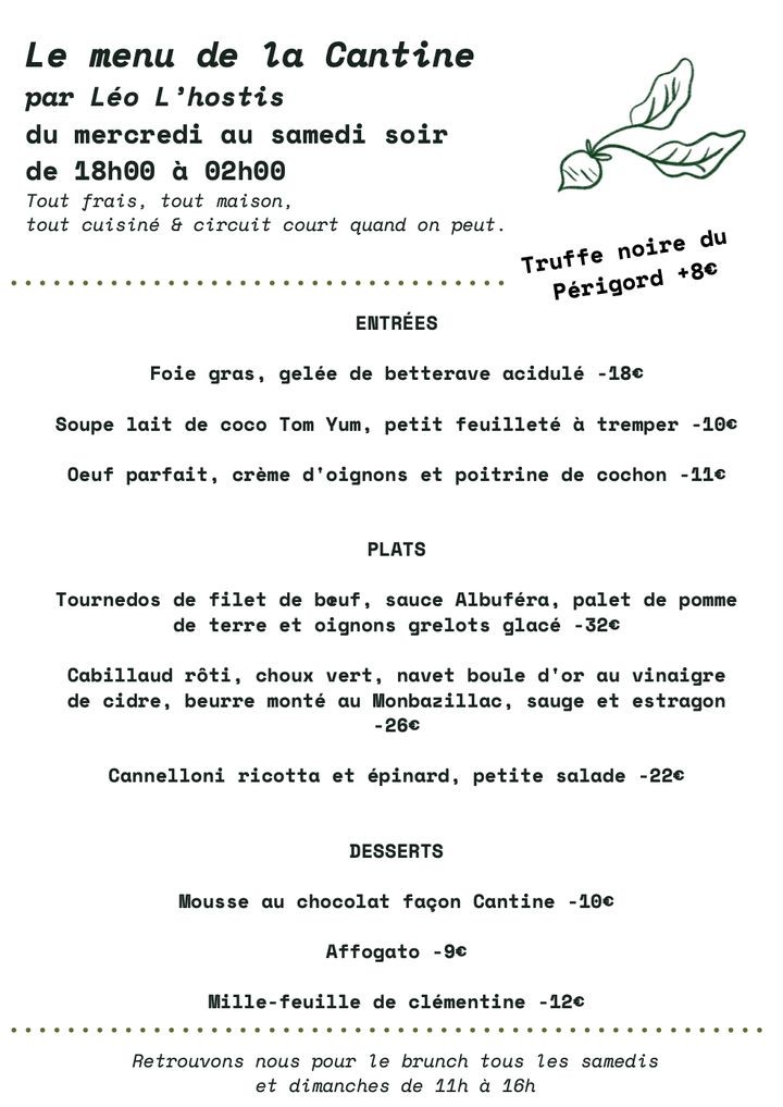 La cantine de la Butte menu 1