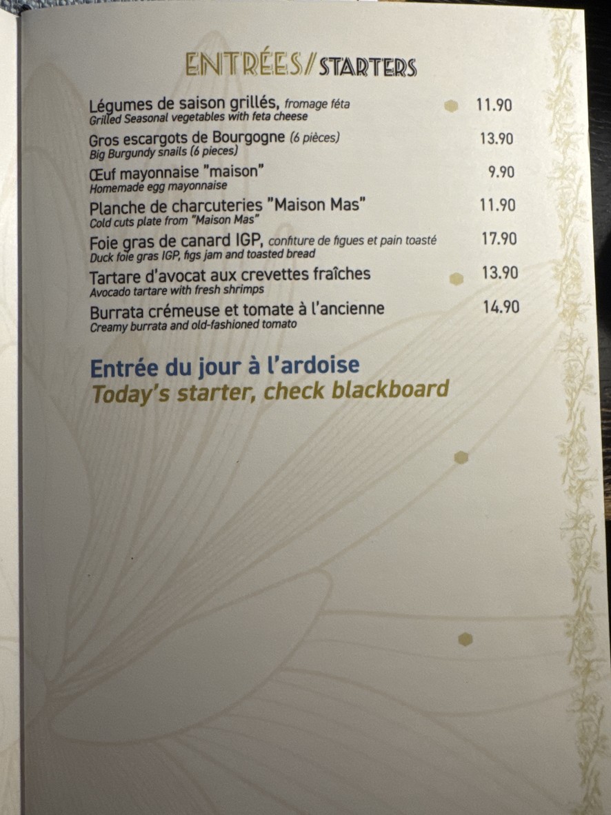 Les Demoiselles Restaurant Paris 17eme menu 2