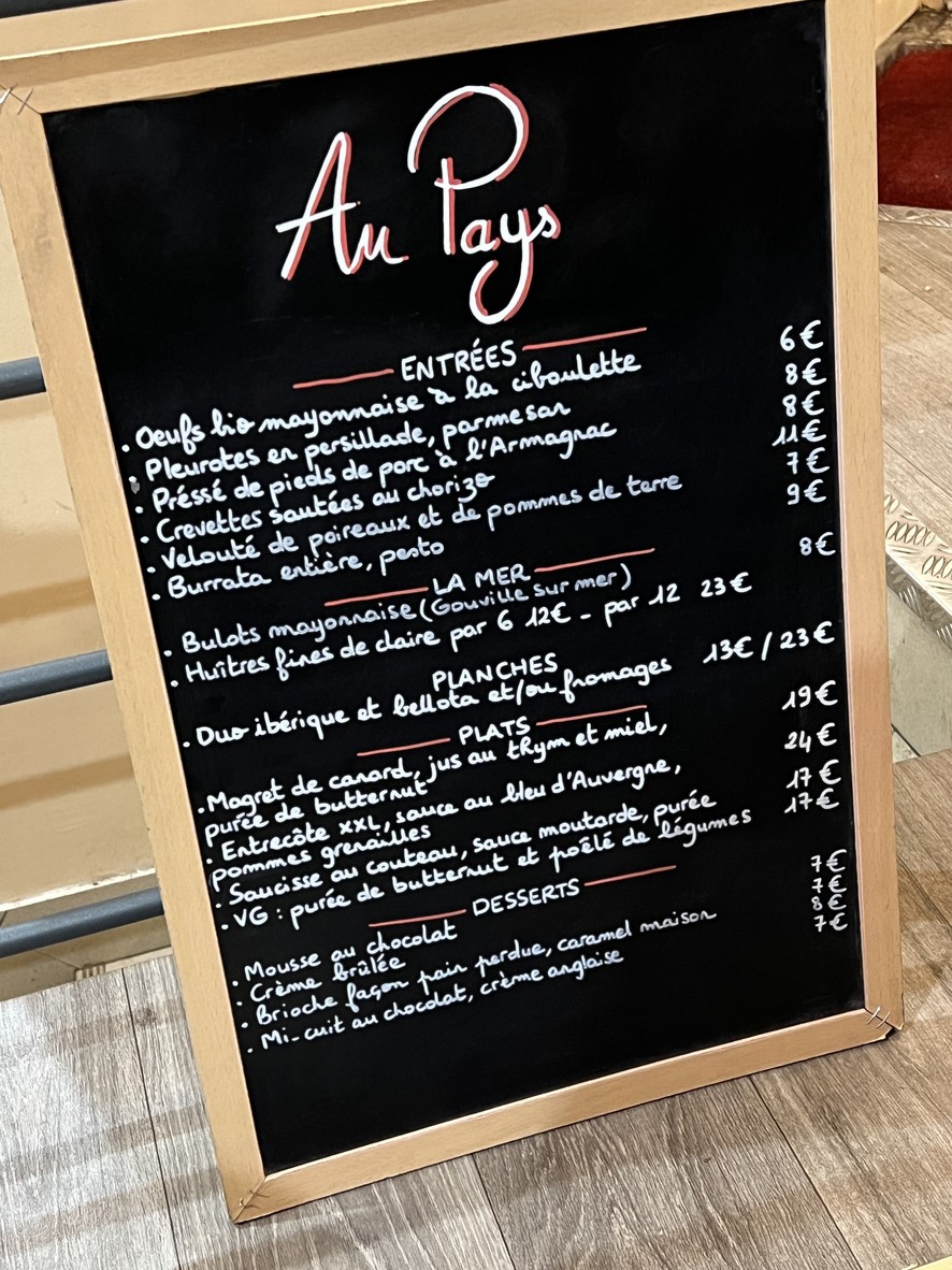 Au Pays menu 1