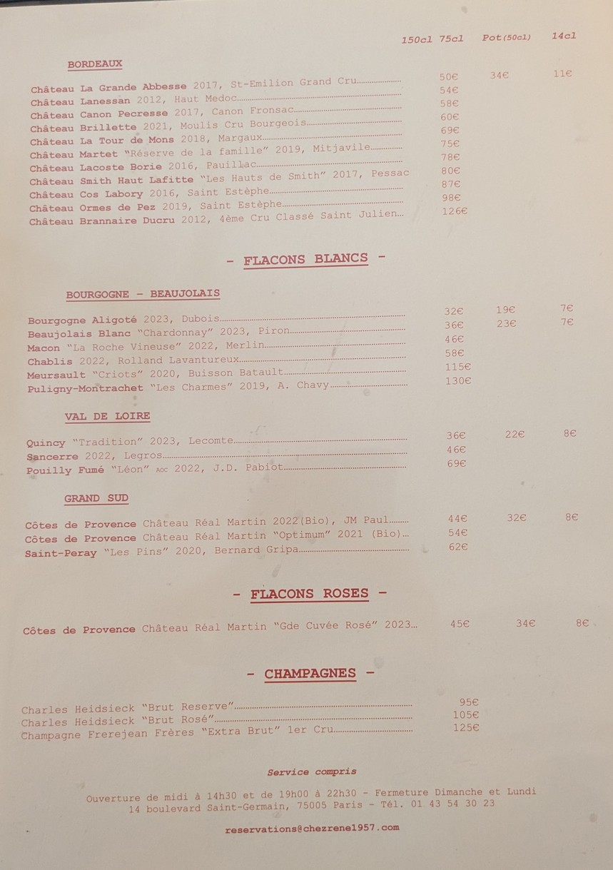 Chez René menu 3