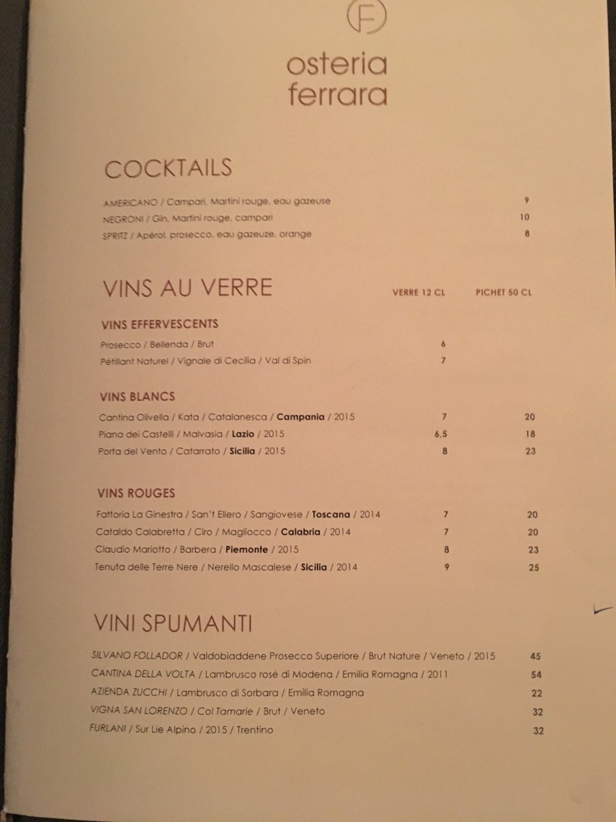 Osteria Ferrara menu 1