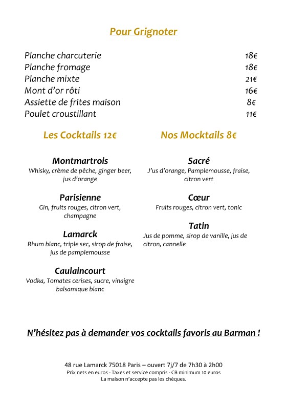 Au Relais menu 1