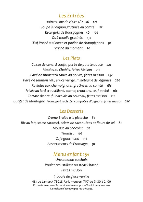 Au Relais menu 2