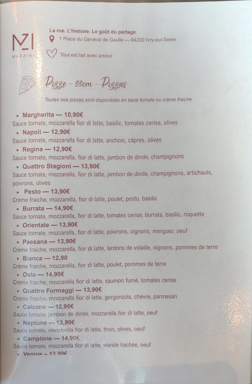 Mazzini Restaurant menu 1