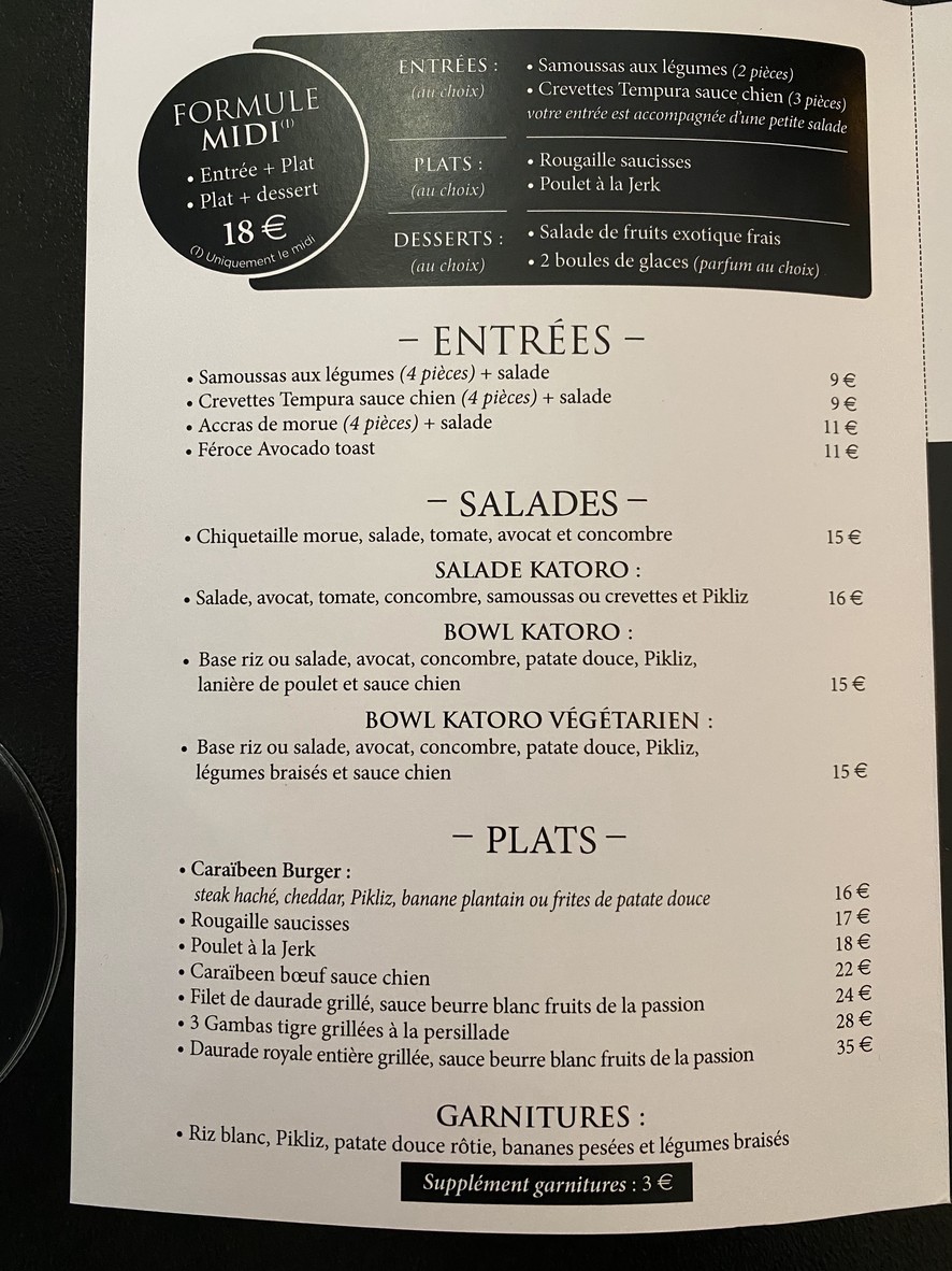 Katoro restaurant caraibeen menu 2