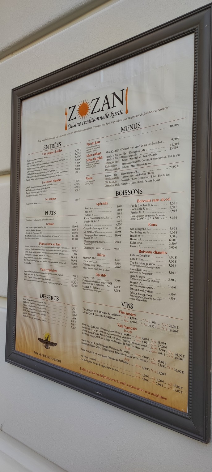Zozan Restaurant Kurde menu 1