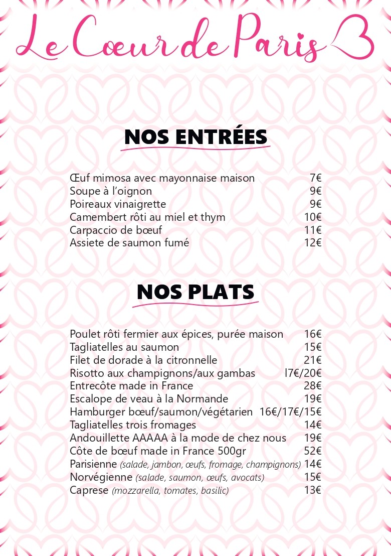 La Mercerie menu 1
