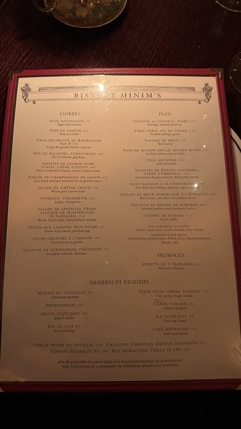 Minim's menu 1