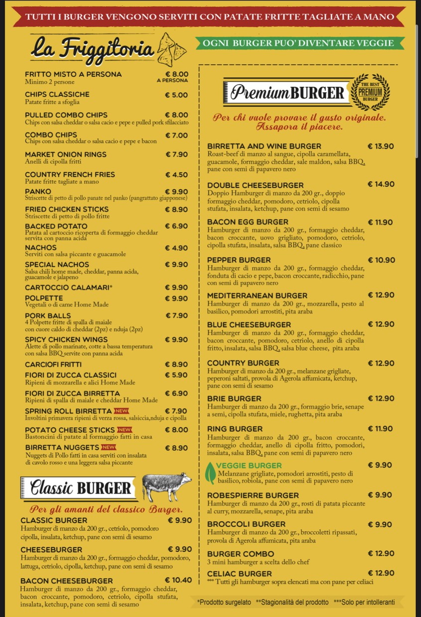 Birretta Wine and Food menu 1