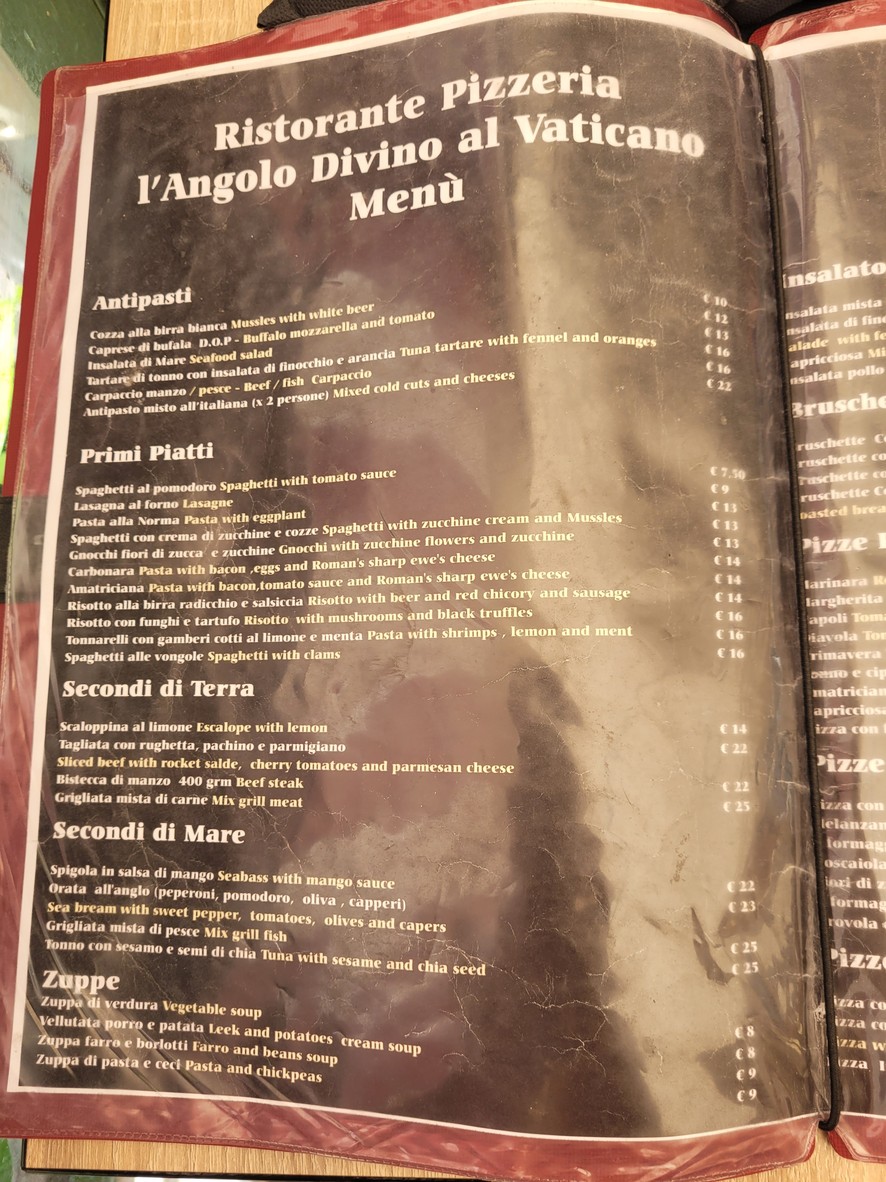 Ristorante L'Angolo Divino al Vaticano menu 2