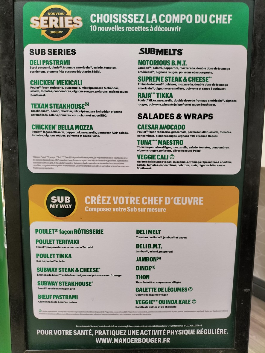 Subway menu 1