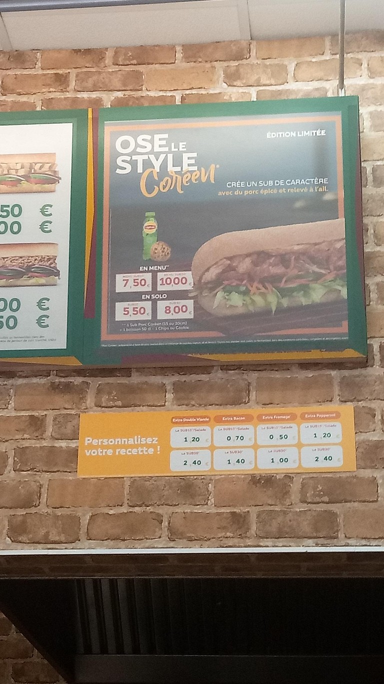 Subway menu 3