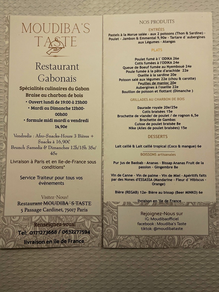 Moudiba's Taste Restaurant Gabonais menu 1