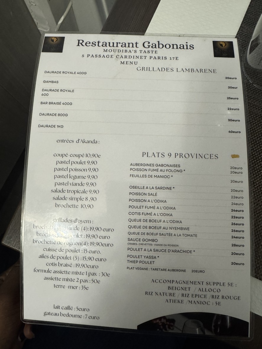 Moudiba's Taste Restaurant Gabonais menu 2
