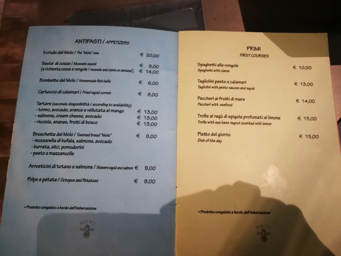 Molo 9/12 Fish Bar & Restaurant menu 1