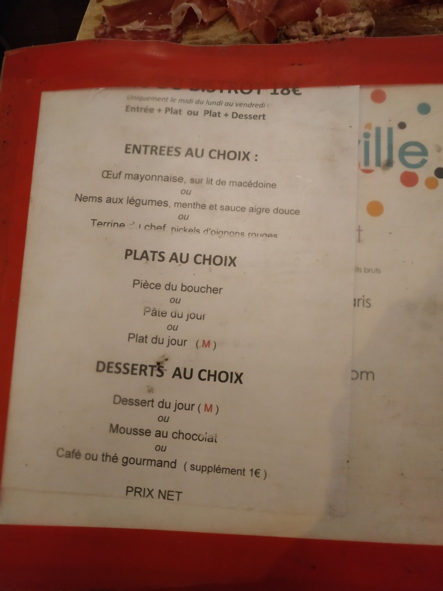 Bistrot en Ville menu 2